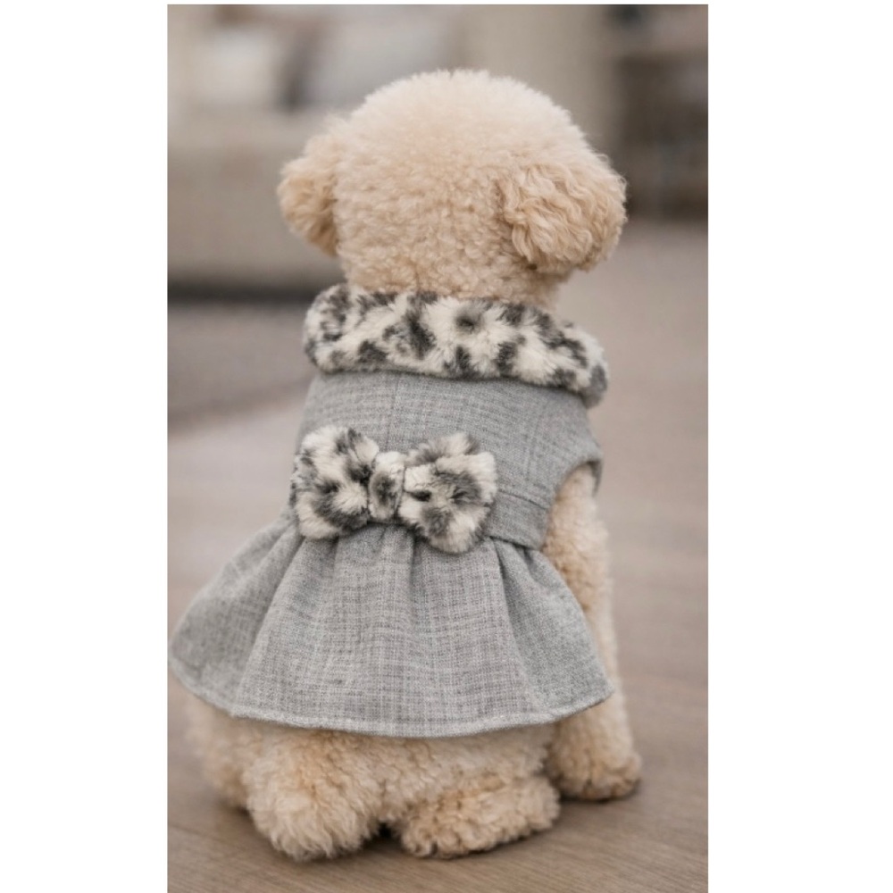 🪻 FRIENDS FOREVER Gray Dog Coat w Animal Print Faux Fur Trim NEW Small